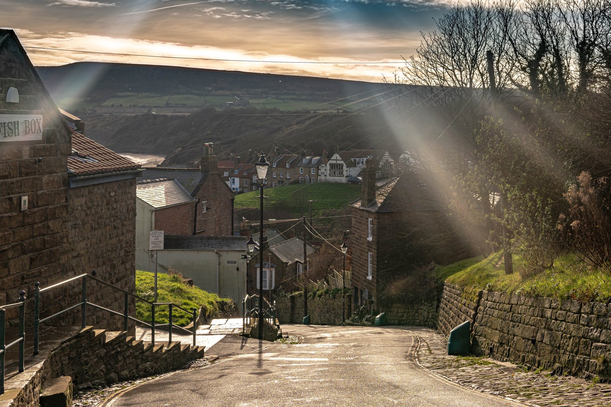 Robin Hood's Bay in evening sunlight